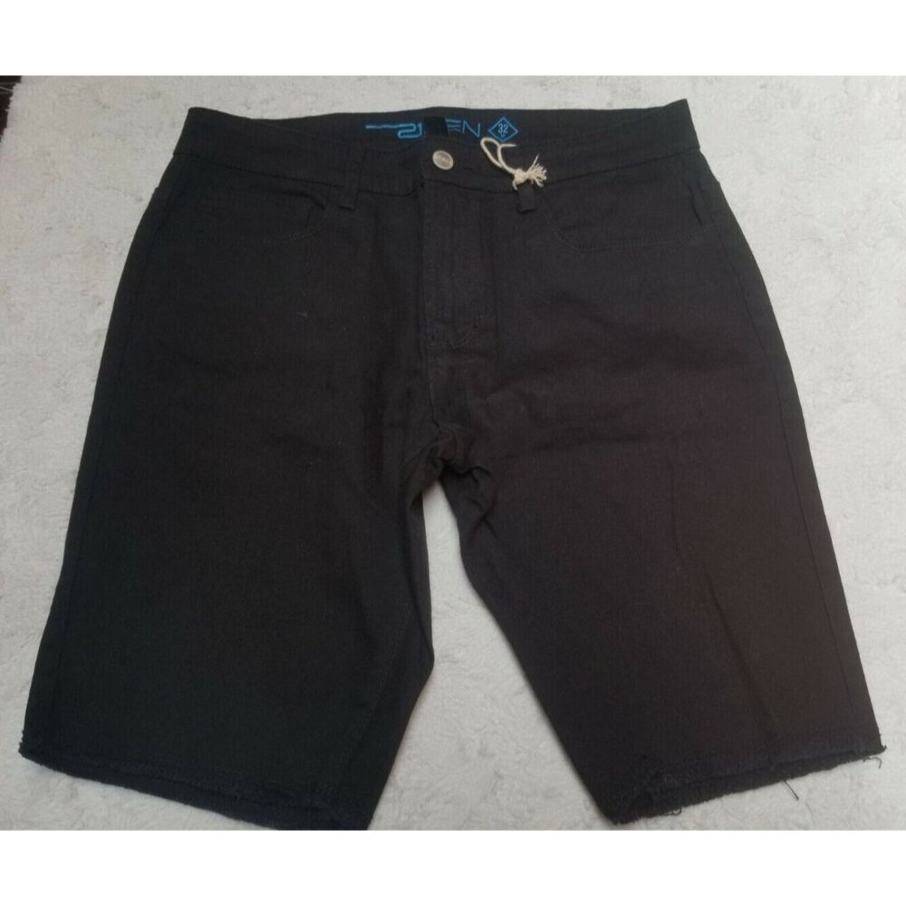 New Forever 21 Men Size 32W Flat Front Chino Walking Shorts Raw Hem Black Denim